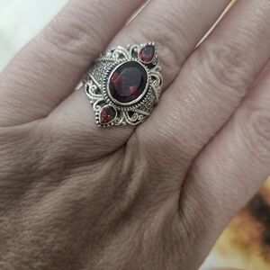 Sterling Silver Garnet Ring..Soze 8
